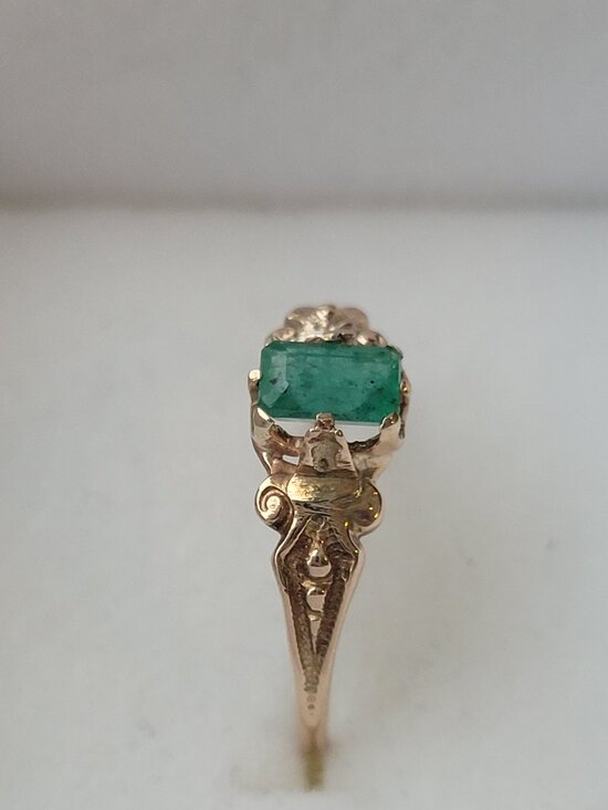 Victorian Natural Emerald Ring Antique Ostby Barton May Birthstone 10k - Picture 8 of 15
